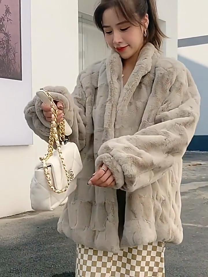 Large size imitation fur princess mink hair jacket mink hair stand-up collar women's clothing loose warm plush top