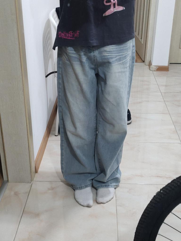 Baggy Jeans Donna Y2K Vita Alta - Pantaloni Lunghi A Gamba Larga In Denim Vintage Sbiadito, Stile Casual Anni 90