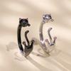 BAMOER 925 Sterling Silber Sticky Cute Black Cat Verstellbarer Ring für Frauen Edlen Schmuck