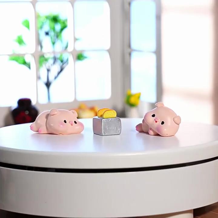 10Pcs/set Cartoon Party Pig Animal Miniatures Resin Ornaments Diy Fairy Garden Decoration Micro Landscape