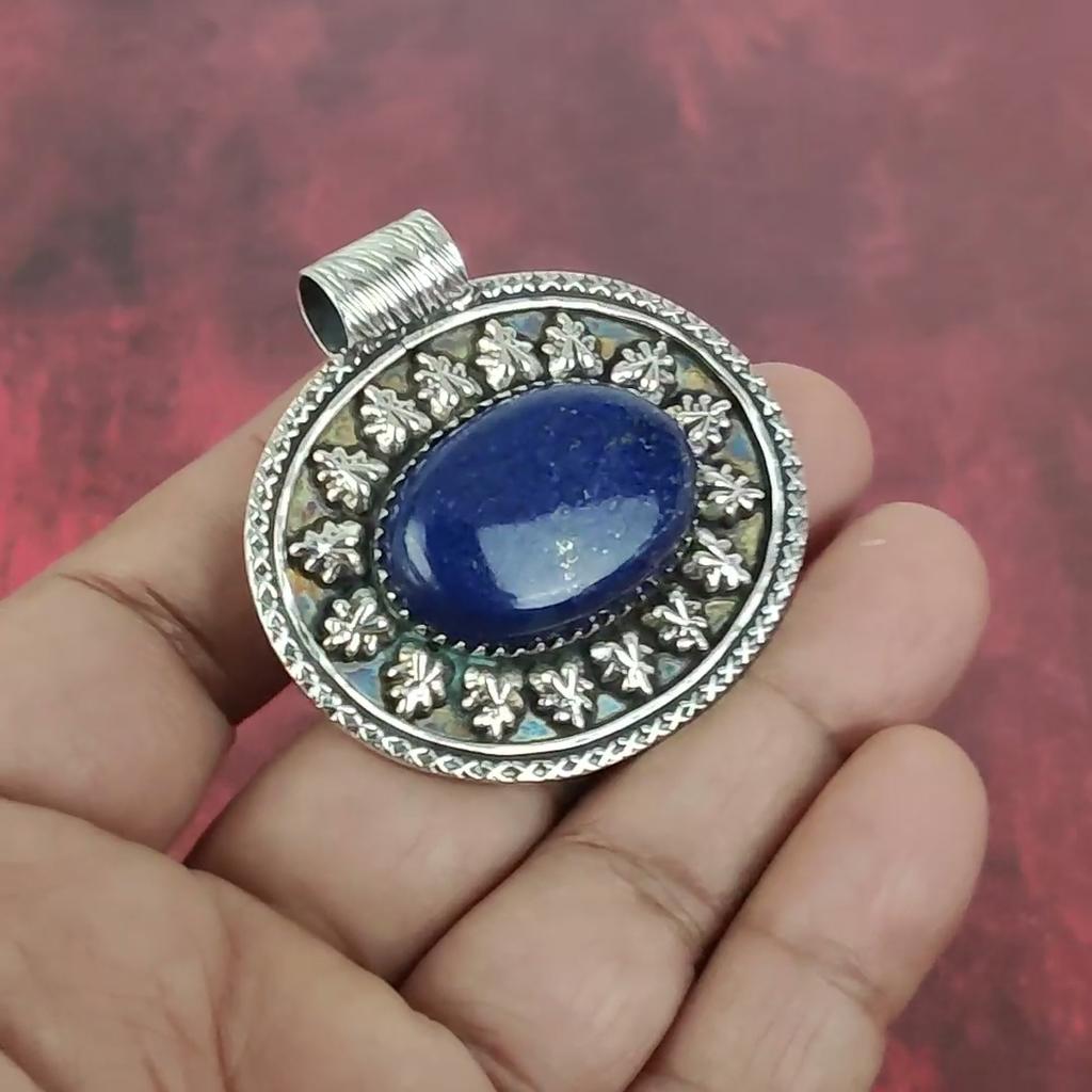 Pandantiv Lapis Lazuli Bijuterii din pietre prețioase lucrate manual, pandantiv din argint solid 925, pandantiv cu bijuterii cu design unic
