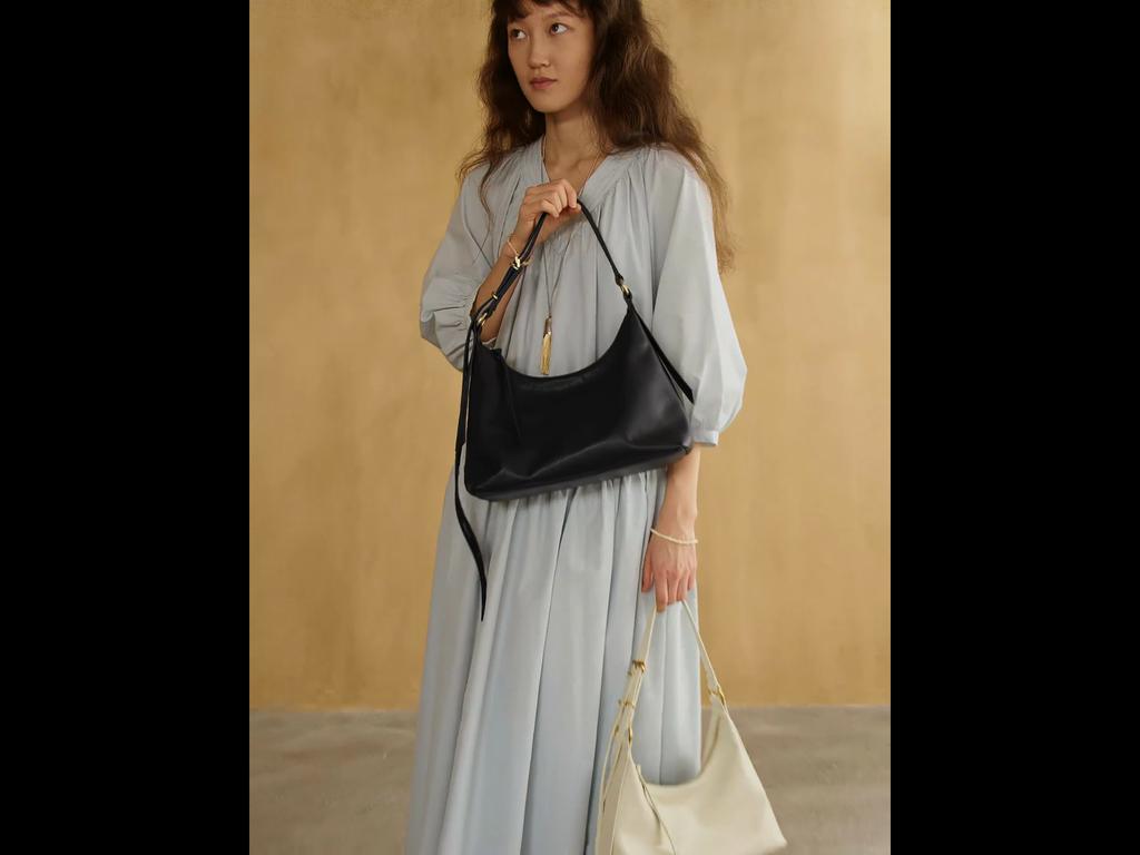 SMTING Shoulder Bag, Top-Grain Leather Tote Bag, Underarm Bag, Meilad Brown, Small Size