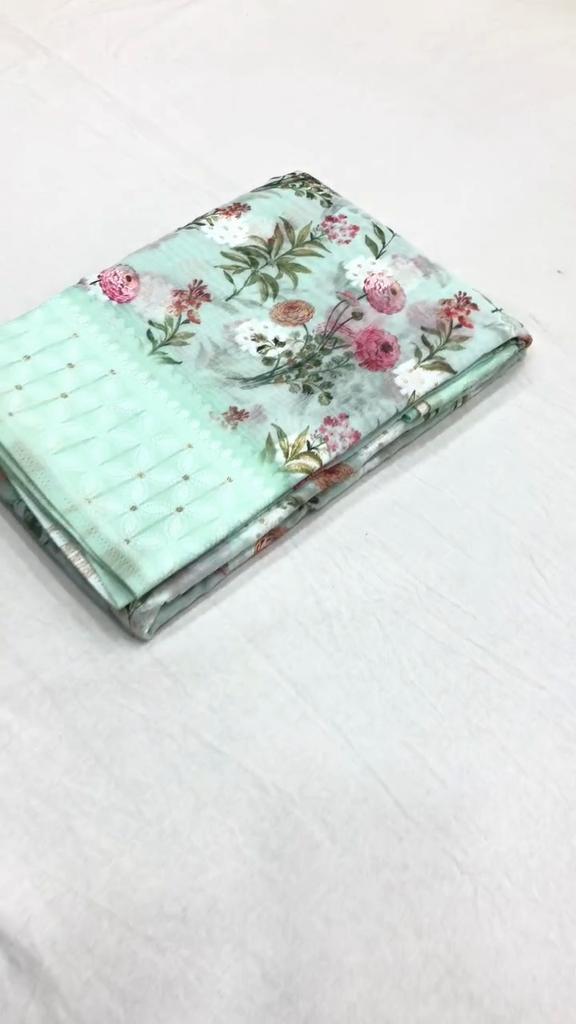 Últimos saris con estampado digital de contraste gama de colores claros