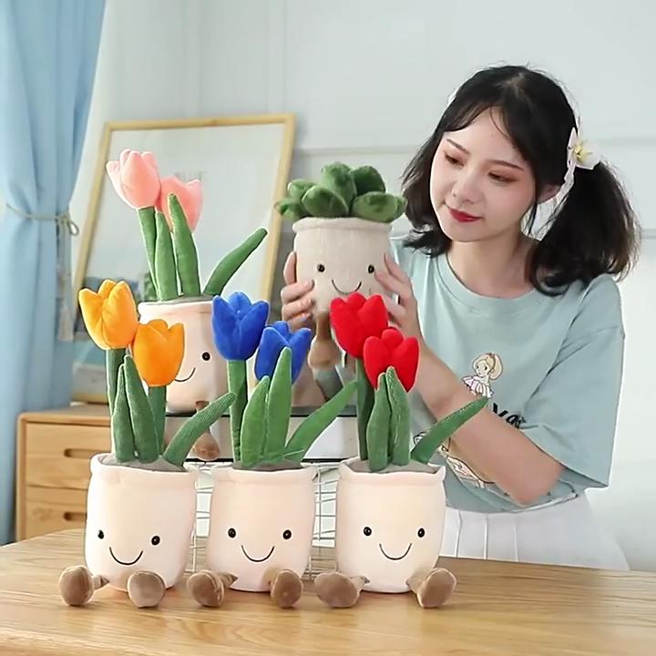 Tulip Mushroom Potted Plush Toy With Pp Cotton Fill And Cartoon Style For Creative Lounge Decor