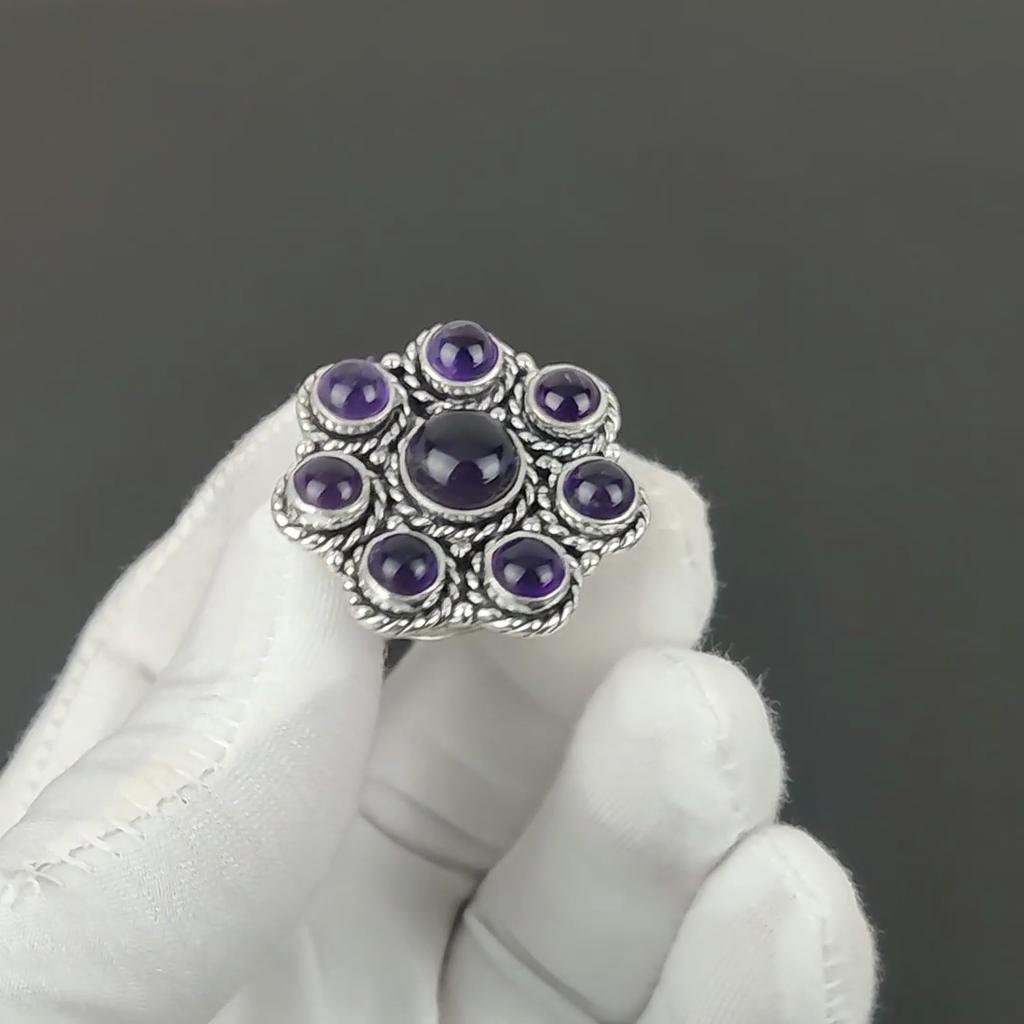 Natural Amethyst Gemstone Handmade 925 Sterling Silver Ring - Bohemian Jewelry Ring - Handmade Boho Jewelry for Women & Men, Women Gifts