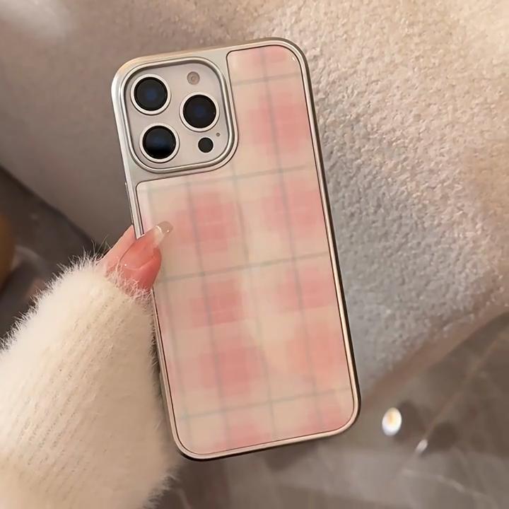 Dropped Pink Checkered Phone Case For iPhone 17 16 15 14 13 12 11 Pro/Max/Plus Anti Drop and Shockproof Back Cover