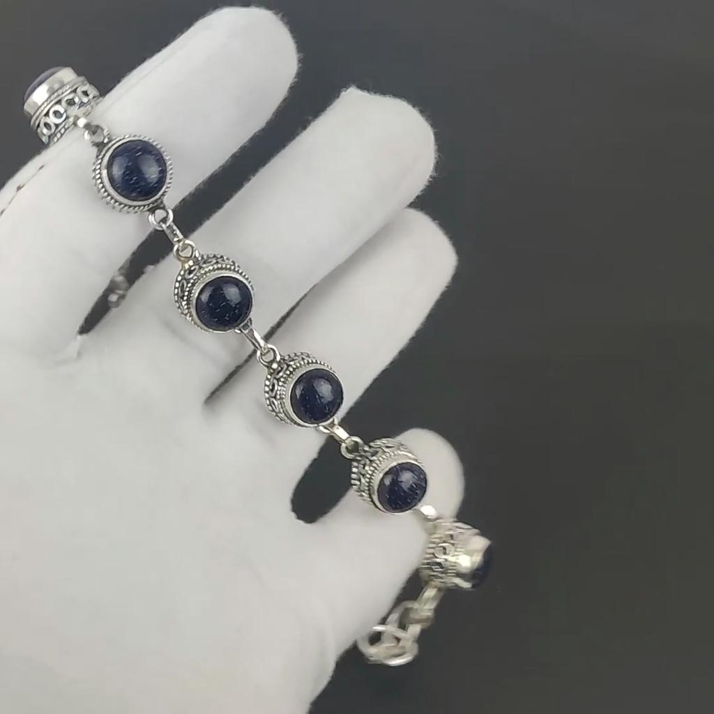 Natural Blue Sunstone Bracelet 925 Sterling Silver Bracelet Adjustable Chain Bracelet Handmade Boho Bracelet Gemstone Jewelry Engagement Gifts