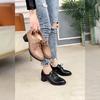 Women's Black Leather Mid-heel Lace-up Work Shoes with A Chunky Heel and Soft Leather Comfortable Single Shoes