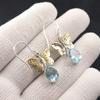 Sky Blue Topaz Gemstone 925 Sterling Silver Handmade Jewelry Hook Earrings 1.3" EE-155-8