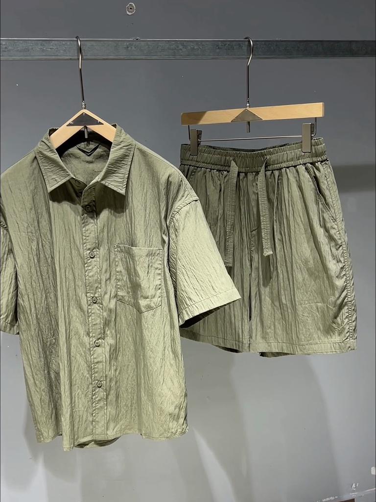 Fashion Summer Shorts Sets Man Vintage Clothes Breathable Thin Short Sleeve Shirts Men's 2 Pieces Set