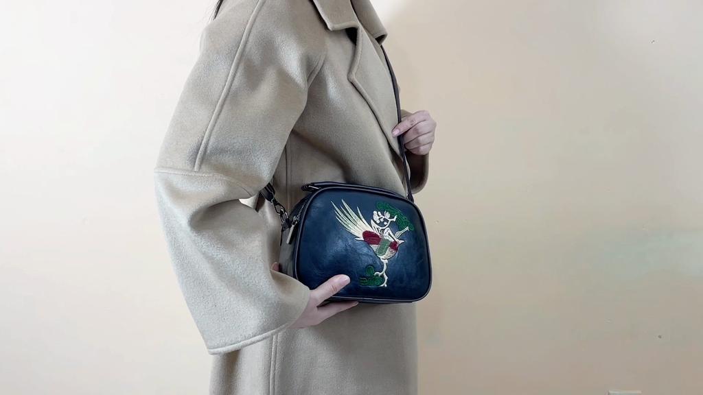Elegant Bird Embroidered Pattern Crossbody Bag – Pu Handbag with Top Handle for Women