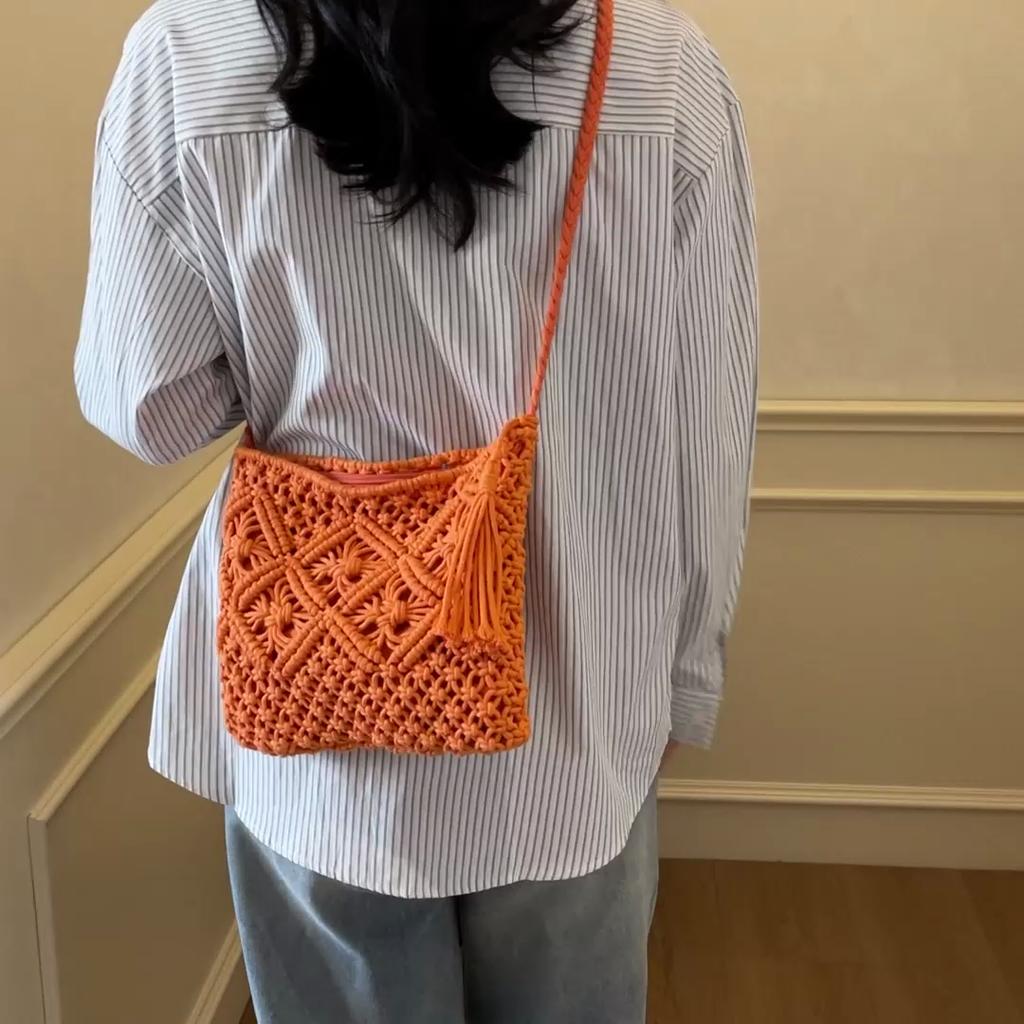 Geantă de vânt boemă pentru femei, geantă țesută pentru telefon mobil, geantă de umăr pentru plajă, pentru vacanța la malul mării