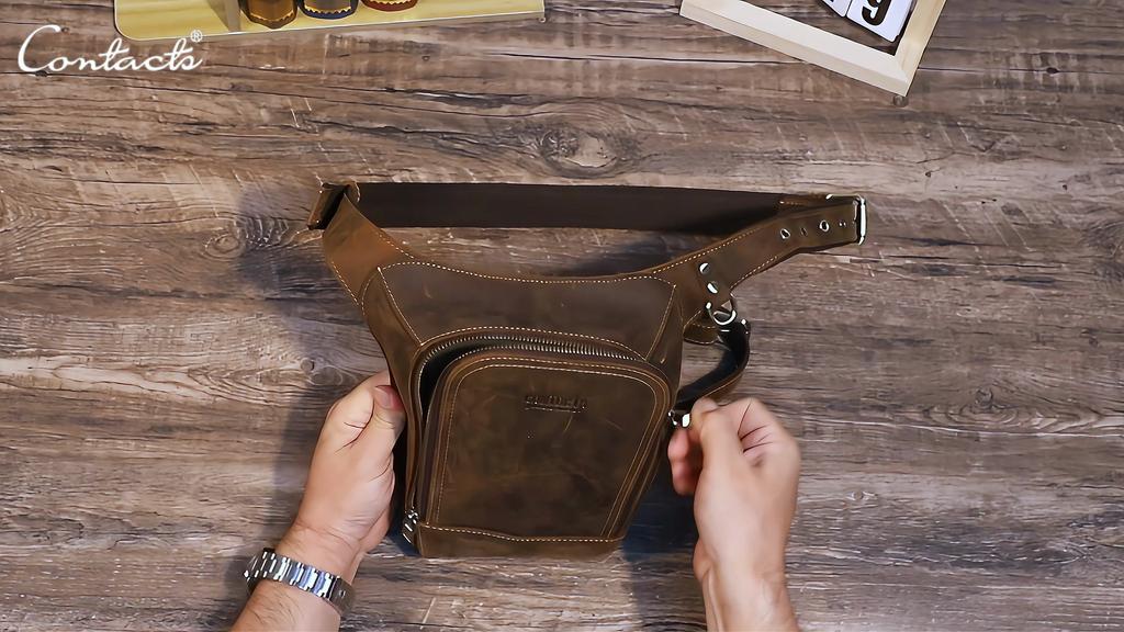 CONTACT'S High Quality Vintage Genuine Leather Waist Bag Outdoor Waist Pack for Men Motorcycle Bag Male Travel Belt Bags
