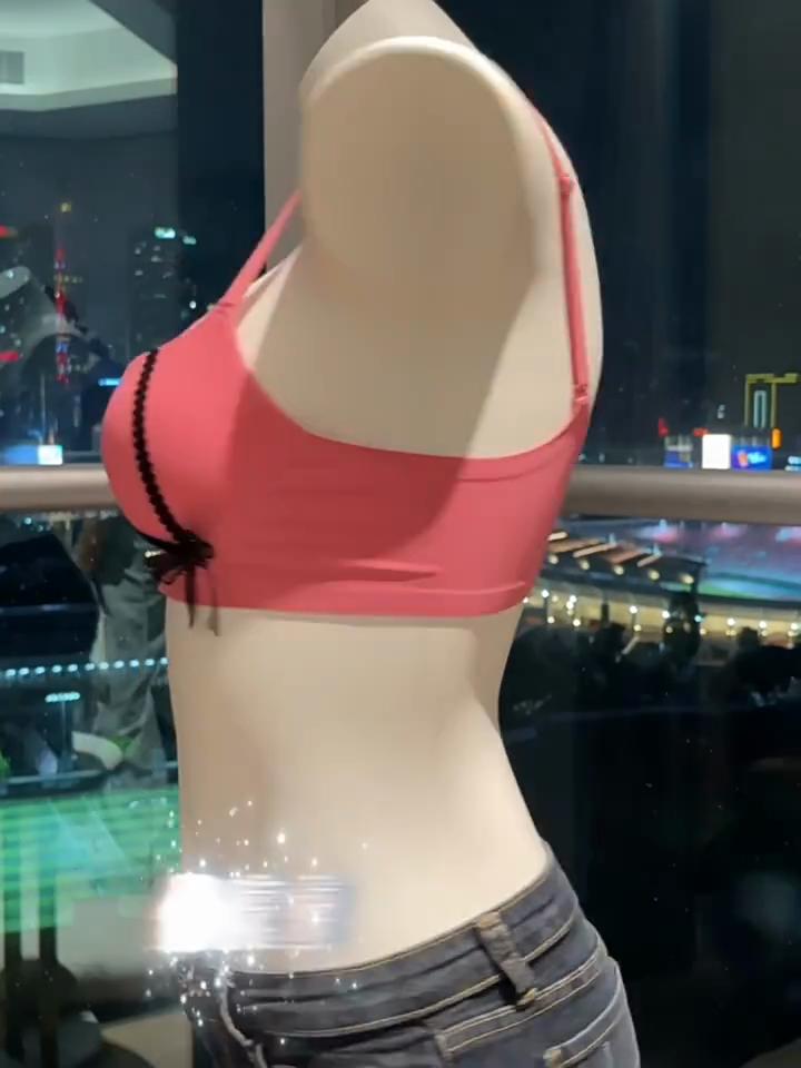 Seamless Girly Bow Lace Gathered Bra with Thin Top and Thick Bottom Side Lift and Anti-sagging Bra