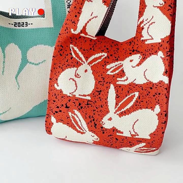 Rabbit Knitted Shoulder Bag Hand Bag Large Capacity with Hand Gift Bag