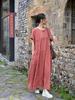 Johnature Women Vintage Dresses Chinese Style O-Neck Short Sleeve Cloths Summer Tie-dye Long Dress
