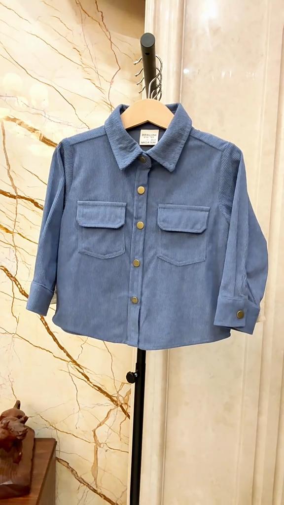 Boys Corduroy Shirt Spring Autumn Long Sleeve Solid Color Collared Cardigan Top for Kids