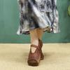 Johnature Genuine Leather Retro Hollow-out Breathable Flat Sandals Square Toe Comfortable Women's Shoes