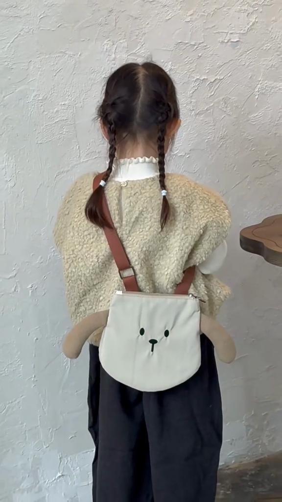 Child Canvas Bear Crossbody Bag With Reinforced Stitching For Kids Daily Use