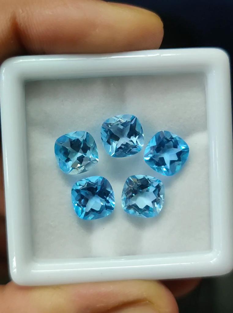 Beautiful 8 MM Cushion Cut 5 Pieces Lot Sky Blue Topaz Gemstone, Healing Natural Sky Blue Topaz Gemstone Lot For Jewelry Making Use.