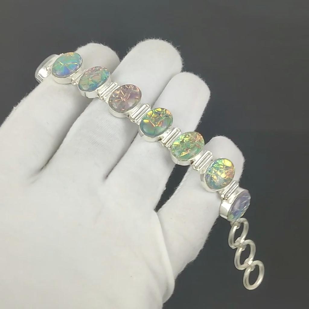 Fire Opal Bracelet 925 Sterling Silver Bracelet Adjustable Chain Bracelet Handmade Boho Bracelet Gemstone Jewelry Engagement Gifts