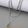 Geometric Green Resin Pendant Necklace For Women With Multilayer Chains