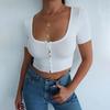 2023 Buttons Summer Crop Top Tričko Dámské Korzet Úzké Pletené tričko Dámské Neformální Základní sexy tričko Žena
