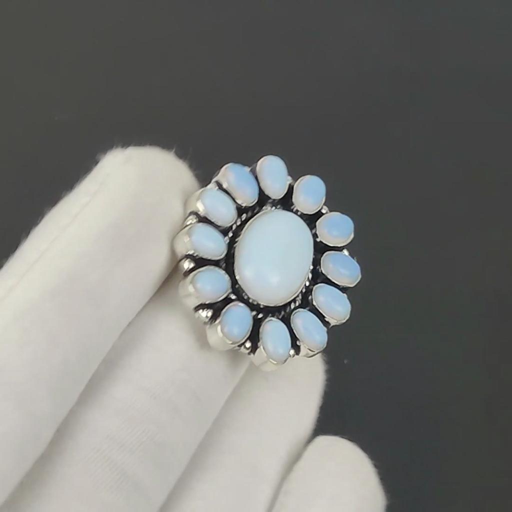 Milky Opal Gemstone Ring, 925 Sterling Silver Ring, Gift For Her, Oval Stone ,Elegant Handmade Ring, Milky Opal Flower Silver Ring Gift For Mom