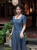 Johnature Woman Spring Niche Vintage Cowboy Chinese Style Dress Embroidery Single Breasted Fashion Short Sleeves Dress