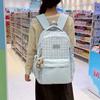 Nylon Plaid Backpack Women's Fashionable Casual School Bag Lightweight Travel Rucksack with Multiple Pockets