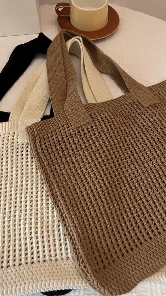 Vlněná velkokapacitní pletená nákupní taška přes rameno pro ženy Hollow Out háčkovaná dívčí taška