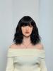 European and American Style Women Medium Length Wig Natural Looking Front Lace Heat Resistant Synthetic Fiber Small Curls Wig with Bangs