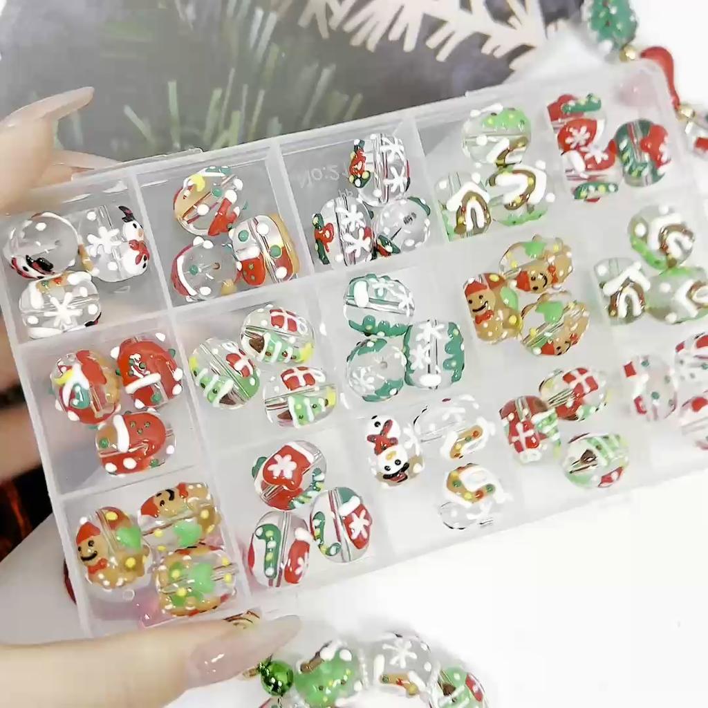 Crystal Glass Beads Hand Painted Christmas Collection Beads for Jewelry Making DIY Bracelet Necklace