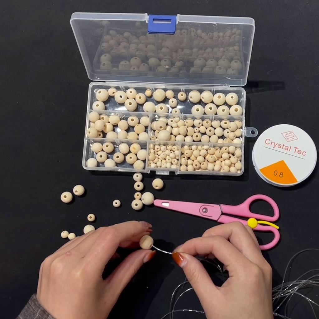 Original Wooden Beads&4-meter Elastic Thread Sleeve Box & Bone Bag Packaging