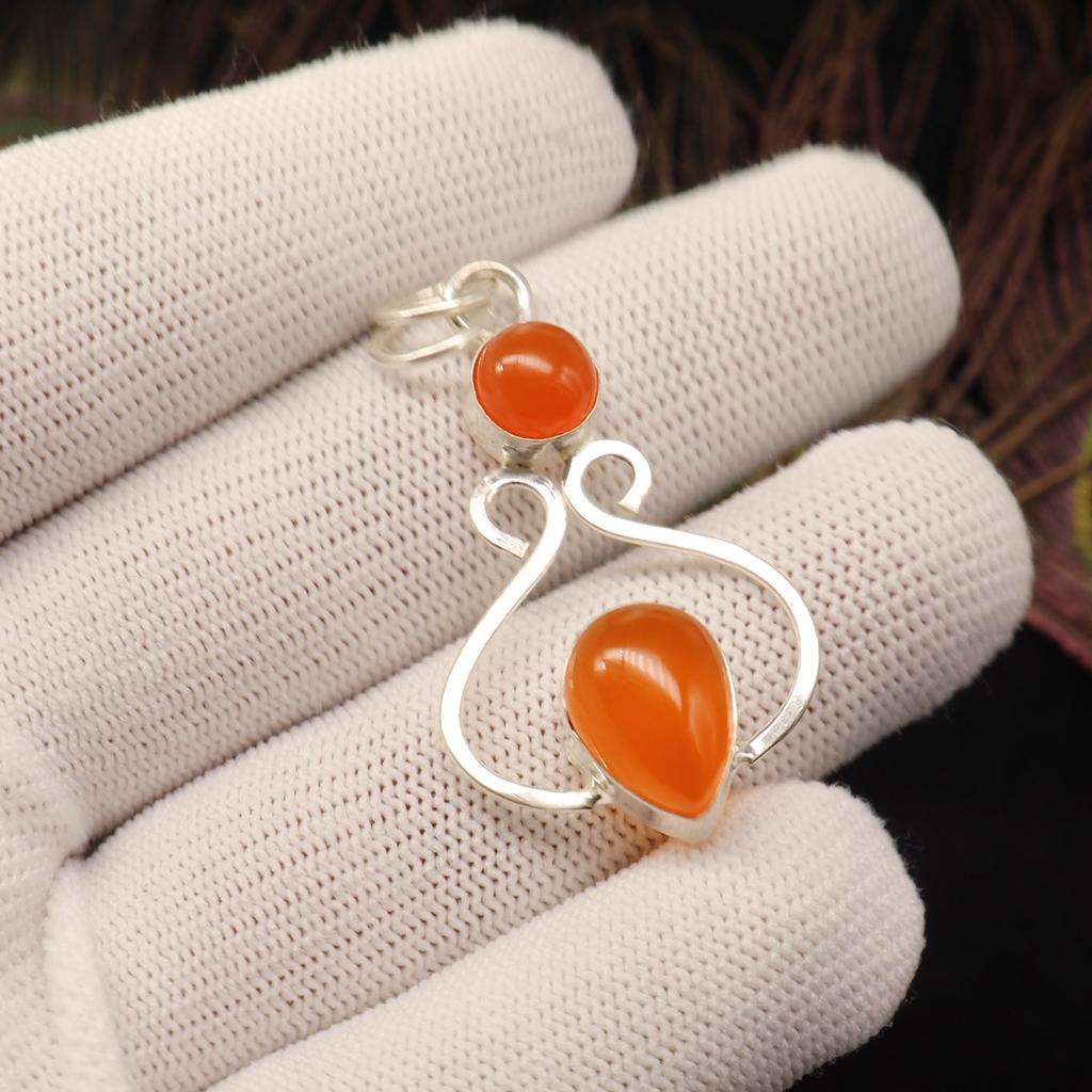 Carnelian Gemstone 925 Stamped Silver Handmade Jewelry Pendant 1.60" Anniversary Gift PP-13-23