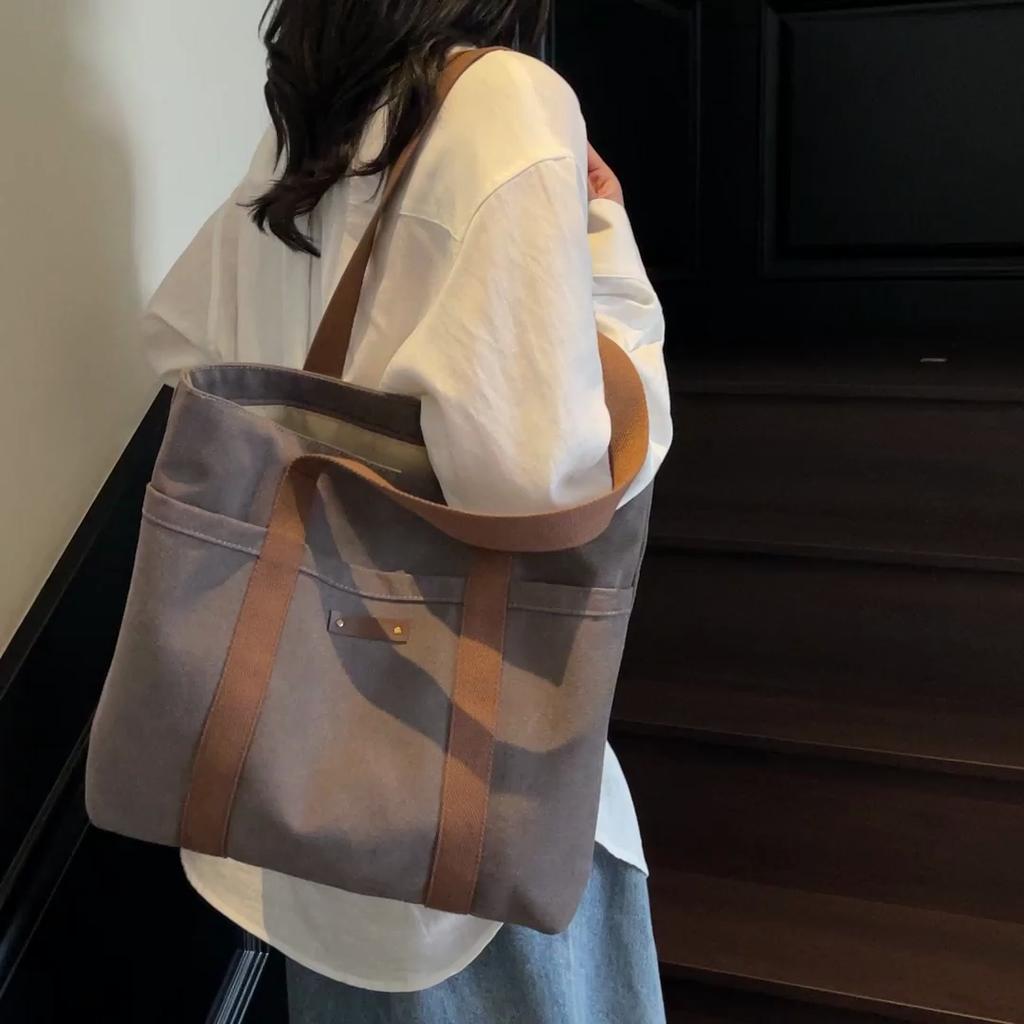 Large Capacity Canvas Travel Bag Commuter Shoulder Bag Shopping Bag Women's Handbag
