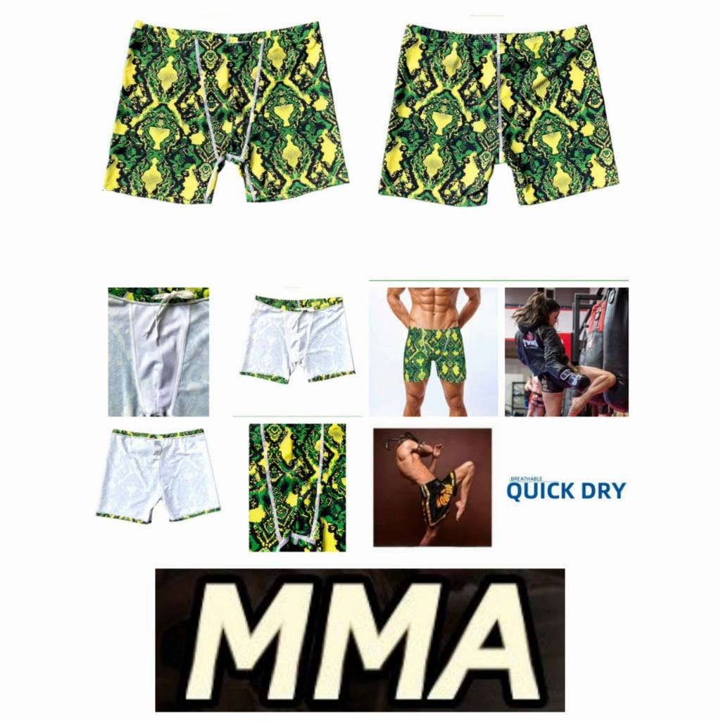 MMA UFC Muay Thai Kickboxing Boxing Green Yellow Casual Shorts Gym Sport Unisex Men Women Workout Quick Dry Print Elastic High Waist Training