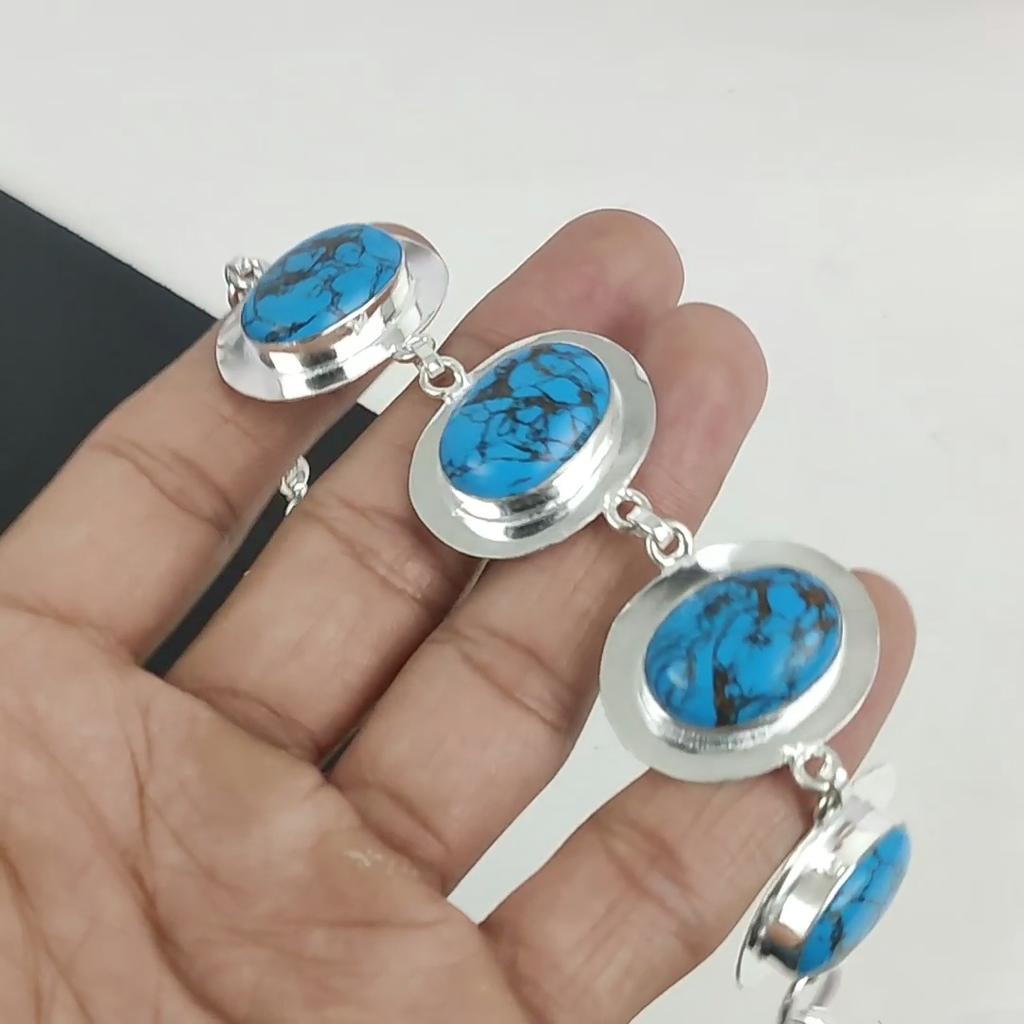 Dainty Turquoise Gemstone Handmade 925 Sterling Silver Bracelet, Turquoise Bracelet For Wife , Unisex Bracelet, Gifts For Mom