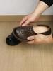 Johnature Echtes Leder Ausgeschnittene Keilsandalen mit dicker Sohle Bequeme und atmungsaktive Damen-Schlupfschuhe