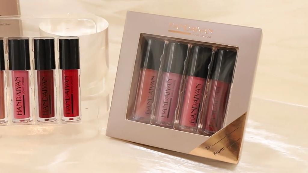 HANDAIYAN 4-Piece NonStick Cup Lip Gloss Set Lip Tint Matte Finish Velvet Liquid Lipstick