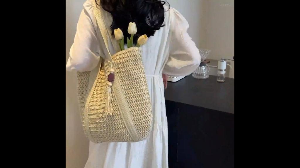 Nuova borsa a tracolla in paglia da donna, borsa tote