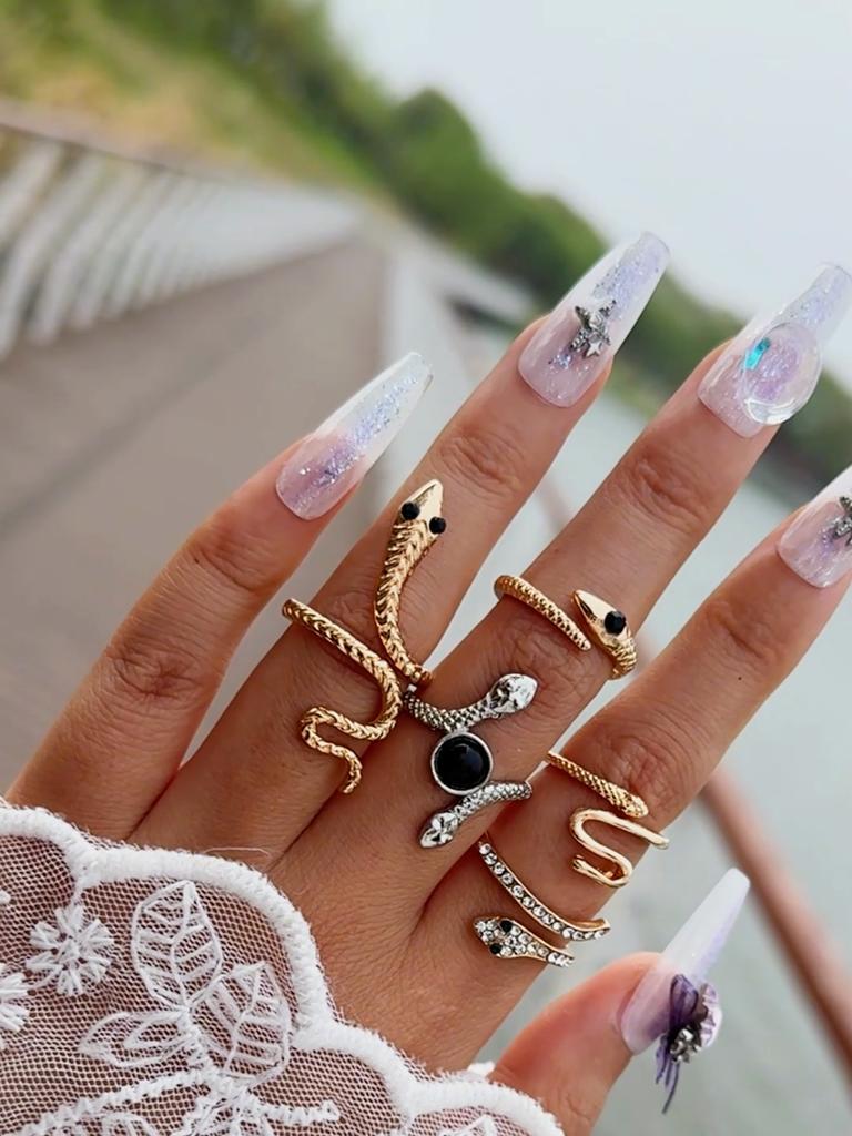 Cross Border Fashion Punk Style Exaggerated Snake Shaped Ring Women's Jewelry Inlaid With Used Animal Rings
