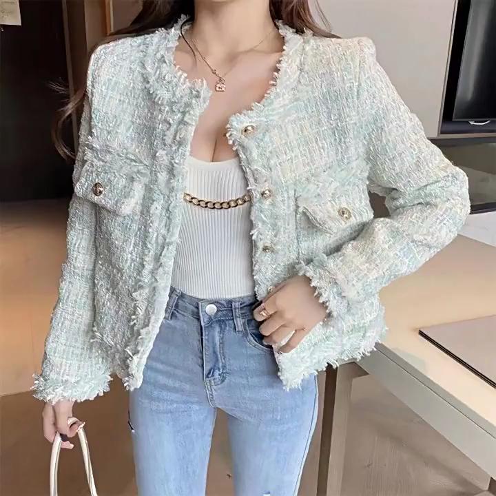 French Small Fragrant Tweed Short Coat Women Spring and Autumn Korean Tassel Single-breasted Jacket Fashion Niche Aesthetic Coat