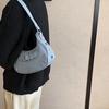 Women Shoulder Handbag Vintage Casual Hobos Denim Star Decor Solid Color Underarm Bag for Girls Ladies Purse Tote