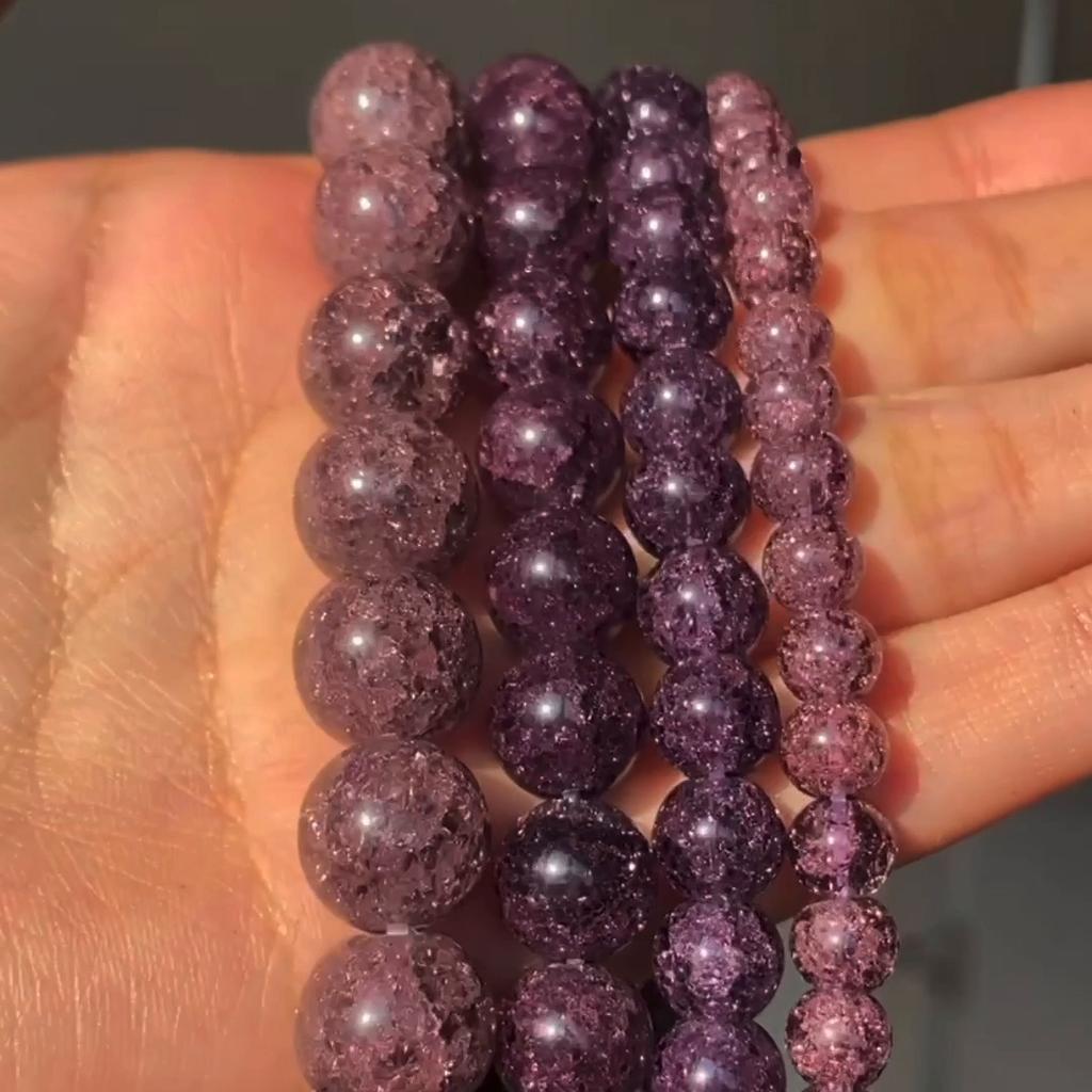 Dark Purple Cracked Crystal Quartz Glass Round Loose Beads for Jewelry Making DIY Bracelets Accessories 15'' 6/8/10/12mm