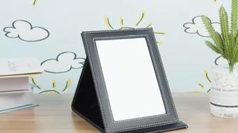 DUcare Portable Folding Vanity Mirror with Stand, Large, Makeup Mirror with Leather Cushioned Cover for Travel