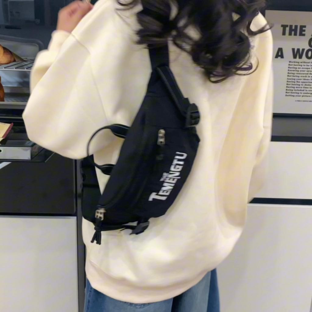 Men's Letter Print Chest Bag Women's Waist Bag Student Sports Crossbody Mobile Phone Bag