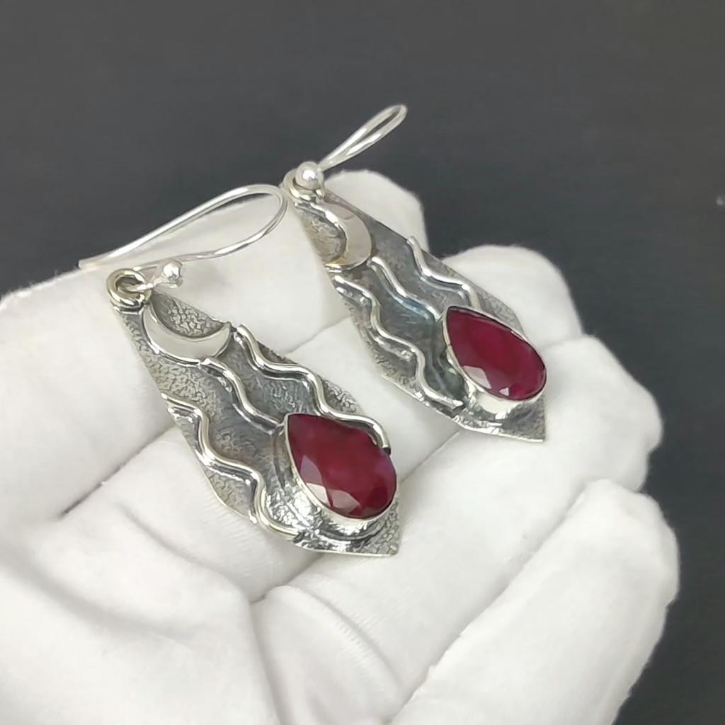 Изящные серьги с рубинами из кашмирского камня, серьги из стерлингового серебра 925 пробы, серьги-подвески из серебра ручной работы в стиле бохо, праздничные наряды в подарок
