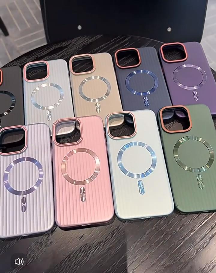Роскошный полосатый матовый магнитный чехол для iPhone 16 15 ProMax 14 Plus 11 12 13 Pro Max противоударный тонкий чехол Magsafe PC
