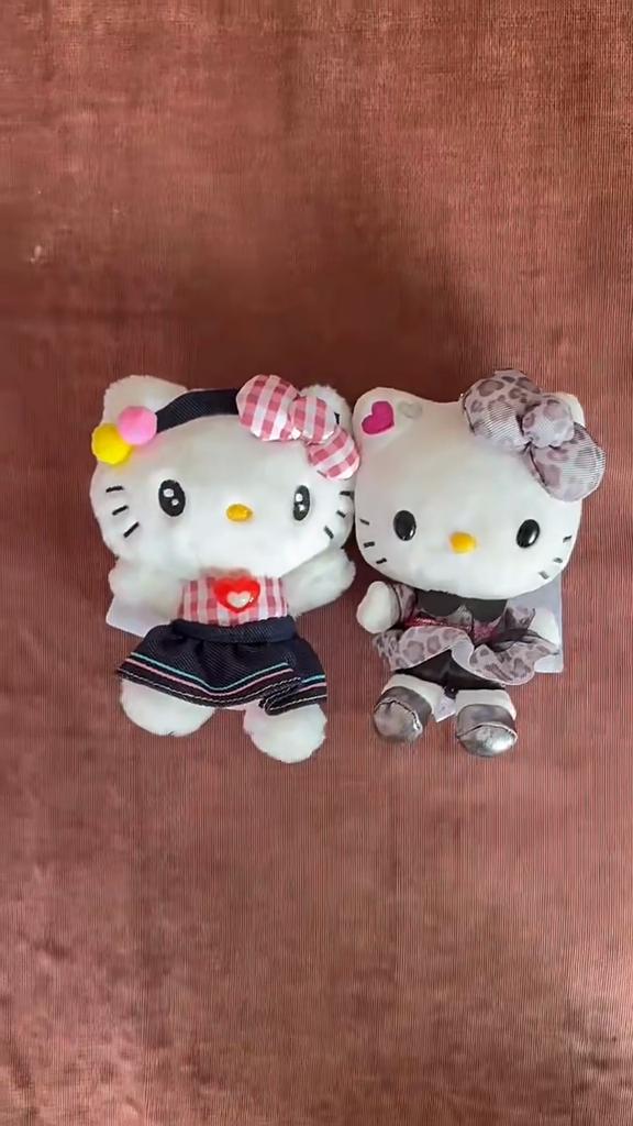 Cute Hello Kitty Plush Pendant With Plaid And Leopard Print Dress Decor For Gifts